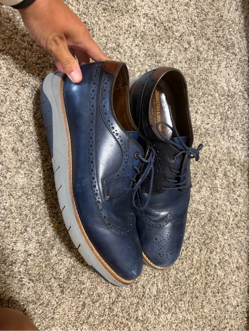 Johnston & Murphy Men's Dark Blue Leather Wingtip Oxfords